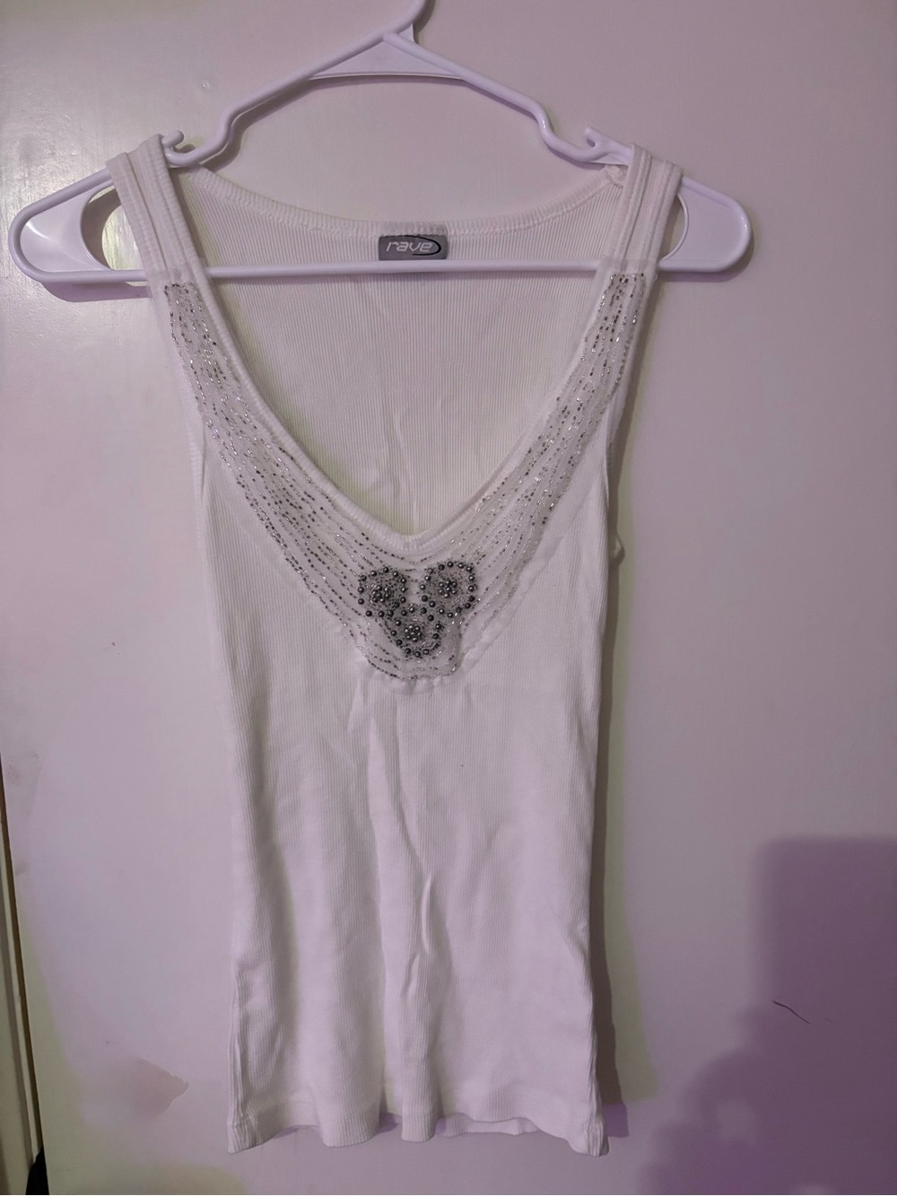 Y2K Rave White Embellished V-Neck Tank Top